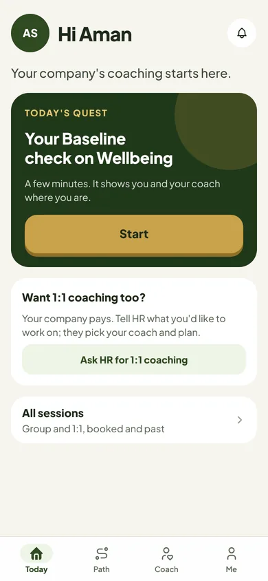 An employee's Today with their Employee Well-being & Resilience check waiting