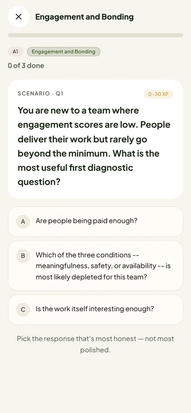 A work moment from the Team Engagement & Bonding check in the Walnut app