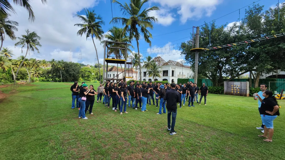 Outdoor team building activity on campus